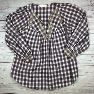Rebecca Taylor Plaid Peasant Blouse Top